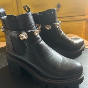 Black Jewel-Trim Chelsea Lug Boot - Women